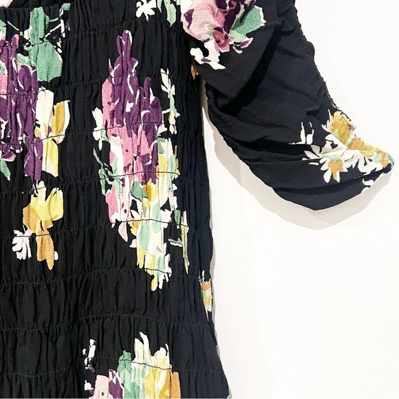 ByTiMo Floral Crepe Smocked Drop Waist Black Floral Gathered Maxi Dress small - Picture 8 of 11